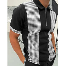 Load image into Gallery viewer, Men's Color Block Plaid Abstract Print T-Shirt 1/2 Zip Henry Polo Shirts for Men Collar Short Sleeve Shirt Casual Blouses Top Fall
