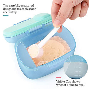 Zooawa Baby Formula Dispenser, Portable Travel Milk Powder Formula Container Candy Fruit Snack Storage Container with Scoop and Leveller, On-The-Go, BPA Free, Transparent - Blue
