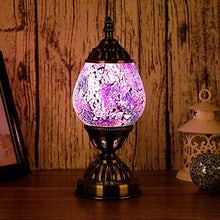 Load image into Gallery viewer, Handmade Turkish Lamp Mosaic Glass Egg Lantern Bedside Table Desk Night Lamp Decorative Tiffany Moroccan Style (Purple)
