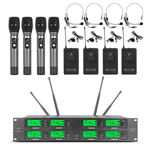 Wireless Microphone System Frequency A 8 Channel Microphone UHF 4 Handheld Mic 4 Headset 4 Lavalier Bodypack 4 Lapel Mic Karaoke System Church Speaking Conference Wedding Party Ktv