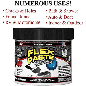 Flex Seal Black Flex Paste 1lb - Leak Repair Bundle with Putty Knife Set + Daley Mint Cleaning Towel | Quickly Fills Gaps, Holes, Cracks