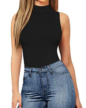 Load image into Gallery viewer, MANGOPOP Women&#39;s Mock Turtle Neck Sleeveless Tank Tops Bodysuit (A Sleeveless Black, Medium)
