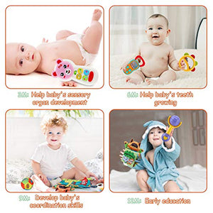 Earsam Baby Rattles and Teethers Set, Musical Phone Shaker Toy with Light for Infants, Early Educational Grab and Spin Rattles for Newborn Toddlers
