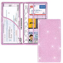 Load image into Gallery viewer, Car Registration and Insurance Holder, Vehicle Glove Box Car Organizer Men Women Wallet Accessories Case with Magnetic Shut for Cards, Essential Document, Driver License by Cacturism, Bling Pink
