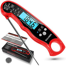 Load image into Gallery viewer, KULUNER TP-01 Waterproof Digital Instant Read Meat Thermometer with 4.6” Folding Probe Backlight &amp; Calibration Function for Cooking Food Candy, BBQ Grill, Liquids,Beef（Red）
