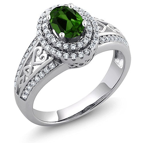 Gem Stone King Green Chrome Diopside 925 Sterling Silver Women's Ring 1.31 Ctw Oval (Size 8)