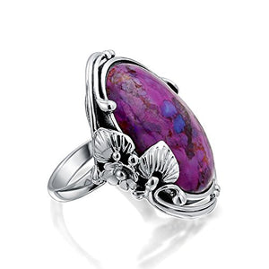 Native American Style Large Oval Boho Statement Stabilized Purple Turquoise Ring For Women 925 Sterling Silver