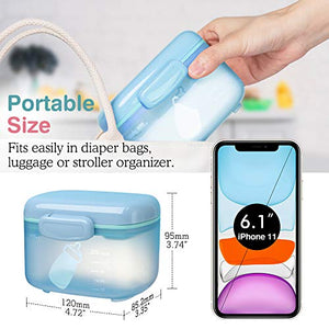 Zooawa Baby Formula Dispenser, Portable Travel Milk Powder Formula Container Candy Fruit Snack Storage Container with Scoop and Leveller, On-The-Go, BPA Free, Transparent - Blue