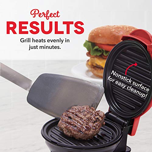 Load image into Gallery viewer, Dash DMG001RD Mini Maker Portable Grill Machine + Panini Press for Gourmet Burgers, Sandwiches, Chicken + Other On the Go Breakfast, Lunch, or Snacks with Recipe Guide - Red