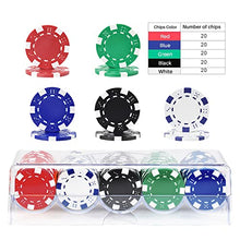 Load image into Gallery viewer, 100Pcs Professional Poker Chip with Storage Box, 5 Colors Casino Poker Chips Set, Clay Composite Dice Striped Casino Poker Chips for Casino Card Games Texas Holdem Blackjack Gambling - 11.5 Gram
