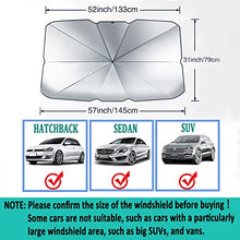 Load image into Gallery viewer, SPRFUFLY Car Windshield Sun Shade Umbrella, UV Reflecting Foldable Front Car Sunshade Umbrella, Easy to Use/Store Car Umbrella Protect Vehicle from UV Rays Sun and Heat, Fit Most Vehicle(57'' x 31'')
