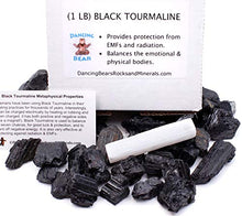 Load image into Gallery viewer, Dancing Bear Black Tourmaline Crystals Bulk (1 LB), Includes: (1) Selenite Stick &amp; Information Cards, Rough Raw Natural Stones for Good Vibes, Reiki Energy, EMF &amp; Radiation Protection, Made in USA
