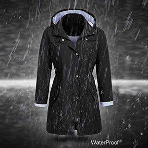 perfectCOCO Windbreaker Women's Rain Jacket Outdoor Hoodie Waterproof Windproof Hooded Coat Outwear Raincoat Black