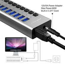 Load image into Gallery viewer, Powered USB Hub - ACASIS 10 Ports 48W USB 3.0 Data Hub - with Individual On/Off Switches and 12V/4A Power Adapter USB Hub 3.0 Splitter for Laptop, PC, Computer, Mobile HDD, Flash Drive and More
