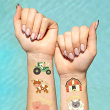 Load image into Gallery viewer, xo, Fetti Farm Party Supplies Temporary Tattoos - 30 Glitter Styles | Barnyard Animals, Petting Zoo, Cow, Horse, Tractor Trailer, Sheep
