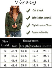 Load image into Gallery viewer, Viracy Womens Fall Tops, Girls Puff Long Sleeve Deep V Neck Blouse Sexy Lace Hallow Out Easy Fit Trendy Classic Shirt A-Line Design Clothes to Wear with Leggings Army Green Small
