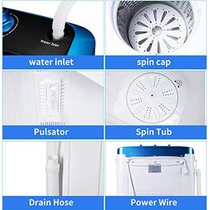 EROMMY Portable Mini Cloth Twin Tub Washing Machine Compact Washer w/Wash and Spin Cycle, 12.5 lbs 2IN1 Washer Ideal for Dorms, Apartments, RVs, Camping etc,Blue
