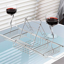 Load image into Gallery viewer, iPEGTOP Stainless Steel Bathtub Caddy Tray - Over Bath Tub Racks Shower Organizer with Extending Sides, Removable Wine Glass Book Holder
