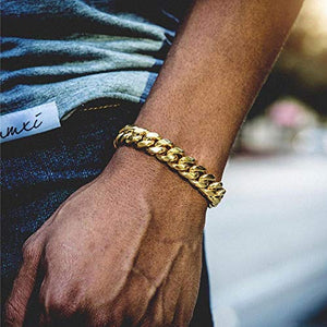 TOPGRILLZ Hip Hop14K Gold Plated Finished Miami Cuban Link Bracelet with Iced Out Simulated Lab Diamond Clasp for Men Women