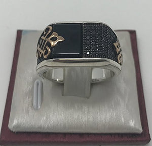KAR 925K Stamped Sterling Silver Black Onyx w/ 36 Cubic Zircone Stone Men's Ring K7A (8)