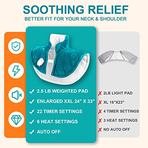 Enlarged 2.5lb 24" x 33" Weighted Heating Pad for Neck and Shoulders - 2S Fast Heat Up Heating Pad for Neck Shoulder Pain Relief, 6 Heat Settings 22 Timers Neck Heating Pad, Christmas Gifts for Women