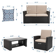 Load image into Gallery viewer, Shintenchi 4 Piece Outdoor Patio Furniture Sets, Wicker Rattan Sectional Sofa Couch with Glass Coffee Table for Backyard, Porch, Garden and Poolside Outdoor Patio Conversation Sets, Black
