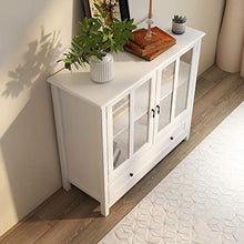 Load image into Gallery viewer, Modern Storage Cabinet, Decorative Console Table with Metal Handles, Glass Doors, Compartments and Drawer, Buffet Sideboard for Kitchen Dining Room Hallway Entryway (41.43" L X 15.55" W X 35.43" H)
