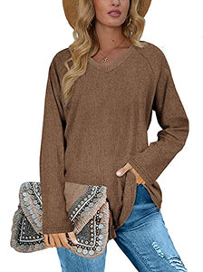 Long Sleeve Shirts for Women Fall Clothes Comfy Tunic Sweatshirts Coffee 2XL