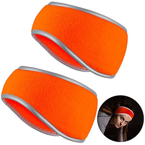 2 Pieces Ear Warmer Headband High Visibility Reflective Safety Headband Winter Running Headband Fleece Ear Covers for Girls Women Men (Fluorescent Orange)
