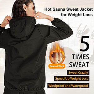 Junlan Sauna Suit for Women Sweat Sauna Pants Weight Loss Jacket Gym Workout Vest Sweat Suits for Women (Black Jacket, XX-Large)