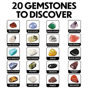 LotFancy Gem Digging Kit for Kids, Gemstone Dig Kit, Gem Mining Tool, Excavate 20pc Gemstones Including Crystal Amethyst Topaz - STEM Science Toy Gift with Storage Pouch for Boys Girls Adults