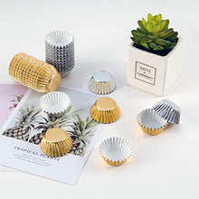 Load image into Gallery viewer, 1000 PCS Cupcake Liners 1.25 inches Mini Foil Baking Cups Wrapper Muffin Cases Gold and Silver Tulip Paper Cups for Baby Shower, Birthday Party, Weddings Decorations (Silver,Gold)
