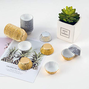 1000 PCS Cupcake Liners 1.25 inches Mini Foil Baking Cups Wrapper Muffin Cases Gold and Silver Tulip Paper Cups for Baby Shower, Birthday Party, Weddings Decorations (Silver,Gold)
