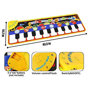 RenFox Kids Musical Mats, Music Piano Keyboard Dance Floor Mat Carpet Animal Blanket Touch Playmat Early Education Toys for Baby Girls Boys(43.3x14.2in)