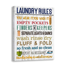 Load image into Gallery viewer, Kas Home Laundry Rules Canvas Wall Art Rustic Funny Prints Signs Framed Wood Background Bathroom HD Picture Artwork Home Decor (Laundry-02, 12 X 15 inch)
