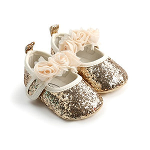 Baby Girl Moccasins Princess Sparkly Premium Lightweight Soft Sole Prewalker Toddler Shoes (M:6-12 Months, 1816-Gold)