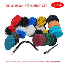 Load image into Gallery viewer, 31 Piece Drill Brush Attachments Set, Scrub Pads &amp; Sponge,Power Scrubber Brush with Extend Long Attachment All Purpose Cleaning Kit for Grout, Tiles, Sinks, Bathtub, Bathroom, Kitchen and Automobile
