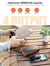 Load image into Gallery viewer, Solar Charger 30000mAh, Solar Power Bank, PD 18W &amp; QC3.0 Quick Charge with 4 Outputs &amp; Dual Inputs(USB/Type-C), External Backup Battery Huge Capacity Phone Charger for iOS and Android(Orange)
