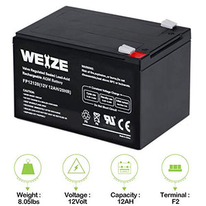 Weize 12 Volt 12AH SLA Rechargeable Battery Replace UB12120, EXP1212, 6FM12, LHR12-12, GPS12-12, F2, 2 Pack