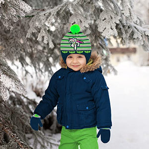 Disney Toy Story Buzz Lightyear Toddler Winter Hat and Snow Gloves for Boys 2 Pc. Set, Soft Mittens with Warm Pom-Pom Beanie