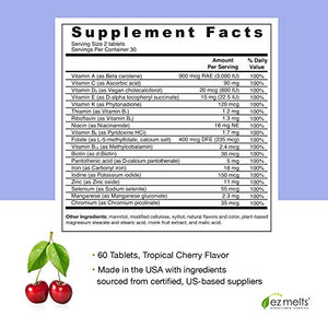 EZ Melts Multivitamin with Iron, Sublingual Vitamins, Vegan, Zero Sugar, Natural Cherry Flavor, 60 Fast Dissolve Tablets