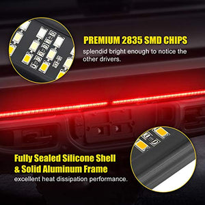 SUPAREE 5FT LED Triple Tailgate Light Bar Plug-and-Play with 4-Way Flat Connector Wire - Amber Sequential Turn Signal Red Brake/Running, White Reverse Lights for Pickup Truck