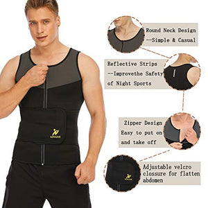 NINGMI Sauna Vest for Men-Sweat Vest for Men Waist Trainer Trimmer-Workout Weight Loss Vest with Waist Belt for Fitness Black