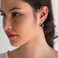 Load image into Gallery viewer, 14K Gold Malachite Earrings - 14K Solid Yellow Gold Drop Earrings, 12mm Natural Round Stone, Genuine Dark Green Gemstone, May Birthstone Taurus Birthday Gift - Minimalist Handmade Statement Jewelry
