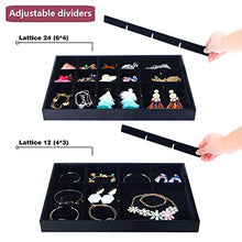 Load image into Gallery viewer, Mebbay Stackable Velvet Jewelry Trays Organizer, Jewelry Storage Display Trays with Full Artificial Leather Cover for Drawer, Earring Necklace Bracelet Ring Organizer, Set of 3 (Black)
