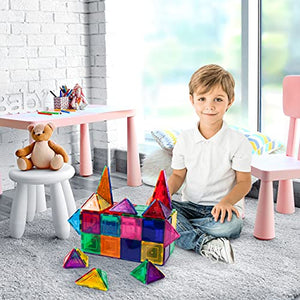 PicassoTiles 60 Piece Set 60pcs Magnet Building Tiles Clear Magnetic 3D Building Blocks Construction Playboards - Creativity Beyond Imagination, Inspirational, Recreational, Educational, Conventional
