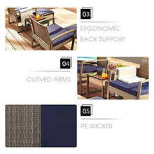 Load image into Gallery viewer, LOKATSE HOME 5-Piece Wicker Outdoor Conversation Set Patio Furniture PE Rattan All Weather Cushioned Chairs Balcony Porch with Ottoman and Glass Coffee Side Table, Blue
