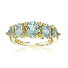 Load image into Gallery viewer, Yellow Gold Flashed Sterling Silver Blue and White Topaz 5-Stone Half Eternity Band Ring, Size 7
