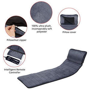 Comfier Massage Mat, Full Body Heating Massage Pad with Movable Shiatsu Neck Massage Pillow, 10 Vibrating Motors & 4 Heating Pad, Neck,Shoulder Back Massager