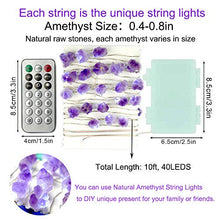 Load image into Gallery viewer, BOHON Decorative Lights Amethyst LED String Lights Battery Operated with Remote 10 ft 40 LEDs Natural Crystal String Lights for Bedroom Party Indoor Birthday Wedding Decor
